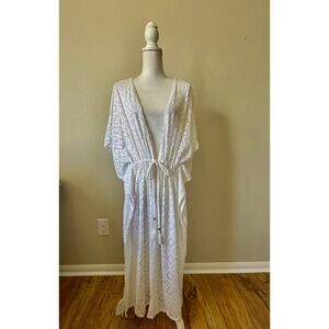 Boho women’s white crochet knit bathing suit cover up sz 1x 16w-18w beach cruise